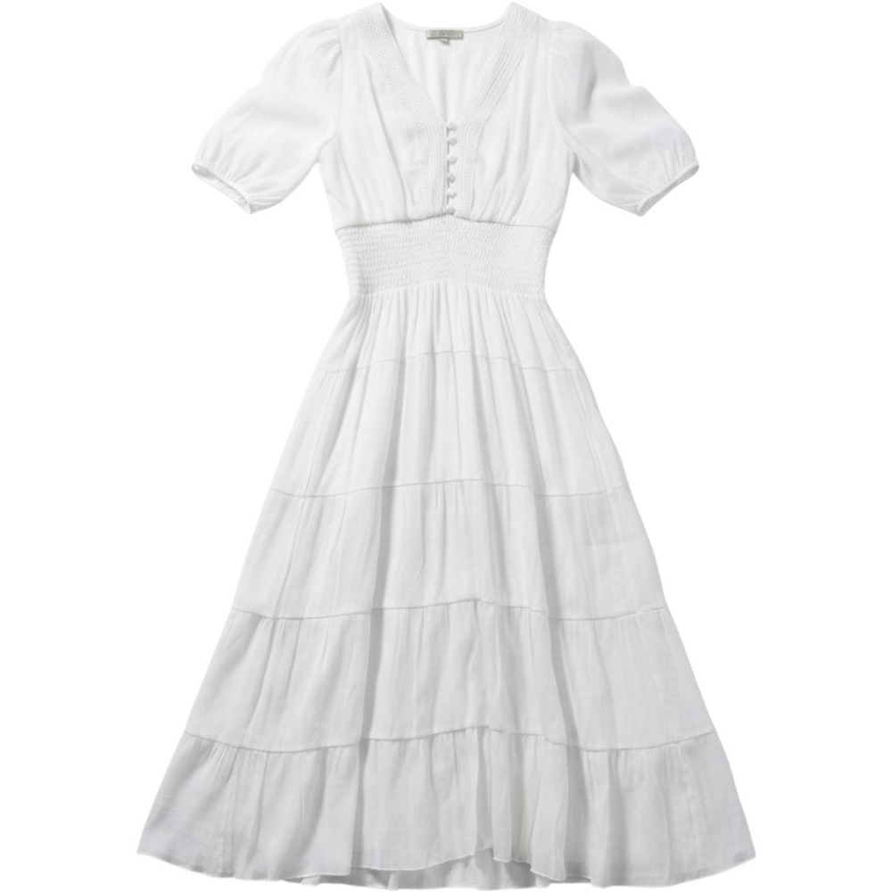 JOIE White Tiered Midi Dress Smocked Waist Crochet Lace Fall Wedding Large